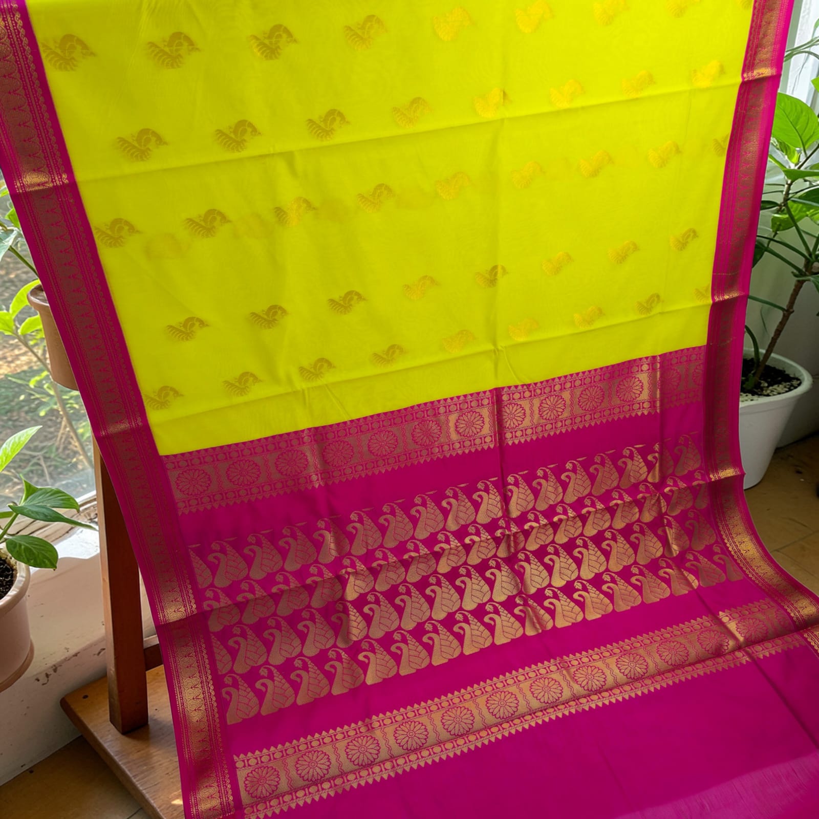 Premium Kanchi Soft Silk Saree Golden Yellow